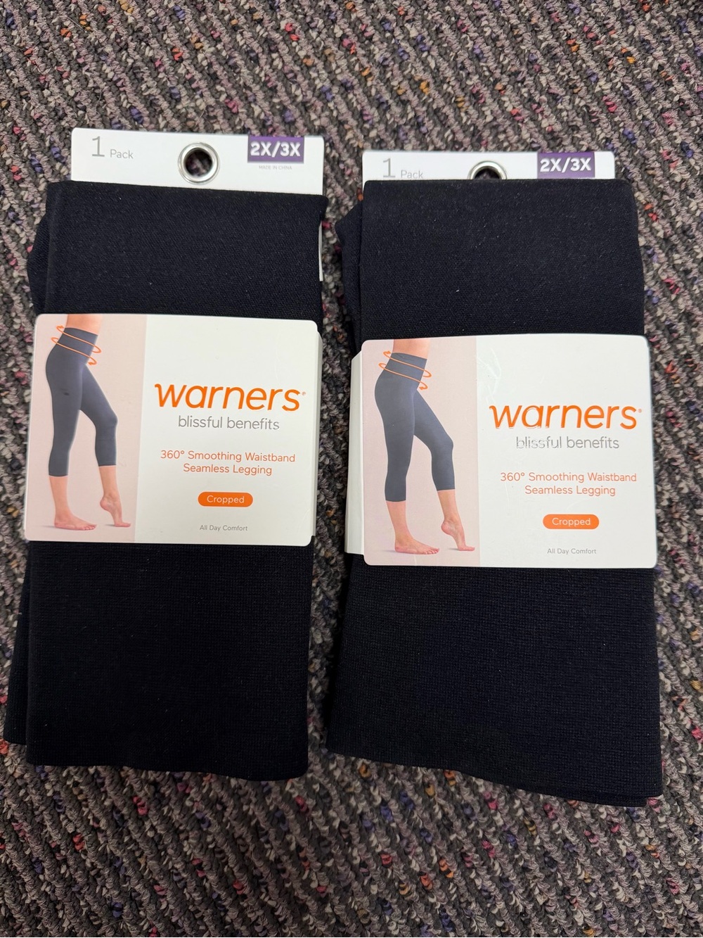 Warners Black Cropped Seamless Leggings - 2 Pack Black Plus Size 2X/3X